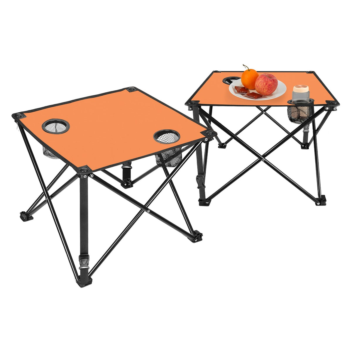 LakeForest Folding Camping Table with 2 Cup Holders – 600D Oxford, 44 lb Capacity | 18.5"x18.5" | 2.2 lbs | 1-Pc & 2-Pc Sets