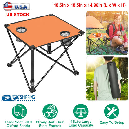 LakeForest Folding Camping Table with 2 Cup Holders – 600D Oxford, 44 lb Capacity | 18.5"x18.5" | 2.2 lbs | 1-Pc & 2-Pc Sets