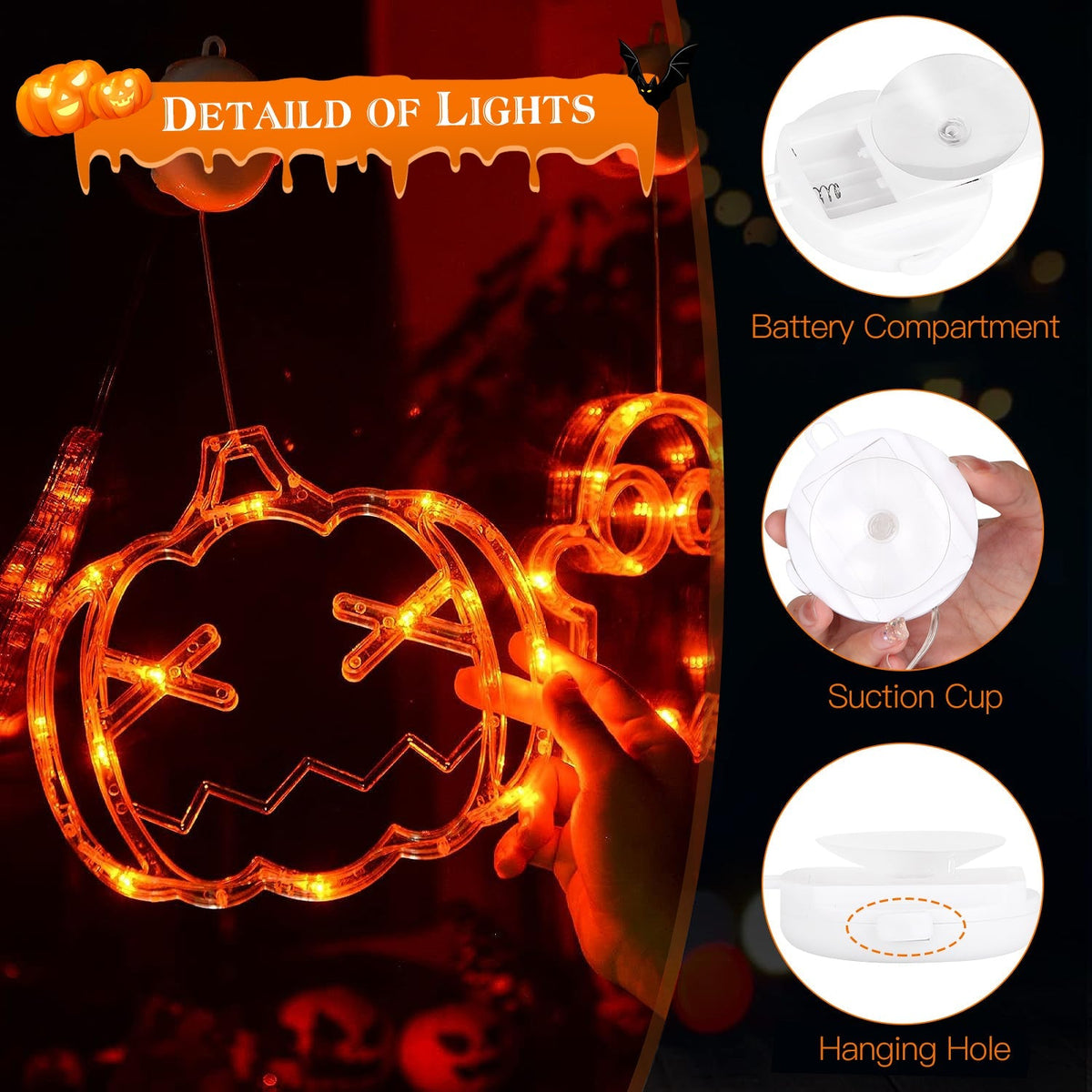 LJG 3 Pack Halloween LED Window Lights - Spider Witch Pumpkin