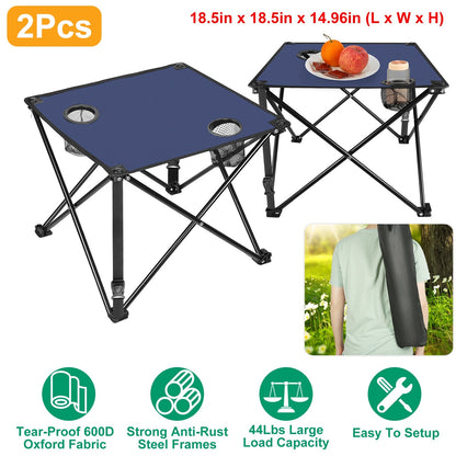 LakeForest Folding Camping Table with 2 Cup Holders – 600D Oxford, 44 lb Capacity | 18.5"x18.5" | 2.2 lbs | 1-Pc & 2-Pc Sets