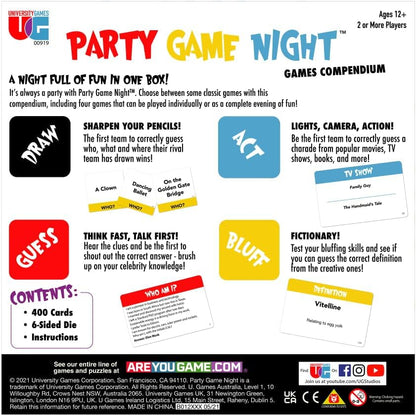 Party Game Night Games Compendium | 4 Games in 1 | 400 Cards + Jumbo Die | 2+ Players | Ages 12+