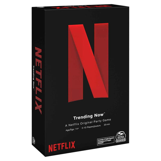 Netflix Trending Now card game box, black with red N and game title text