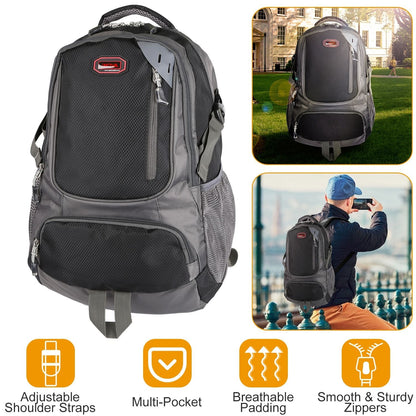 Unisex Nylon Backpack – Lightweight 1.4 lb | Dual Water Bottle Pockets, Multiple Zip Compartments | School, Travel & Gym