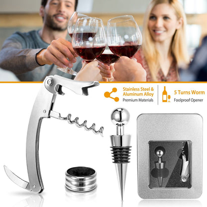 Wine Opener Set with Corkscrew, Foil Cutter, Drip Collar and Cork Stopper