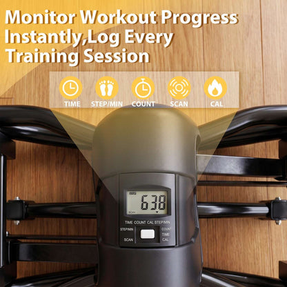 Close-up of the stepper's LCD monitor with workout tracking display