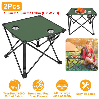 LakeForest Folding Camping Table with 2 Cup Holders – 600D Oxford, 44 lb Capacity | 18.5"x18.5" | 2.2 lbs | 1-Pc & 2-Pc Sets