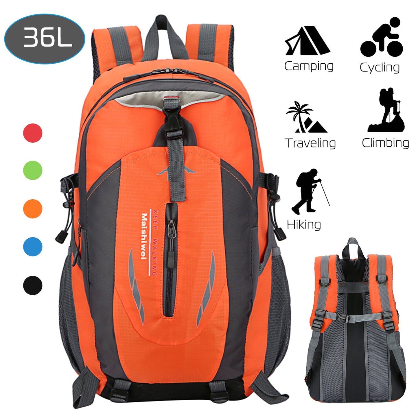 36L Outdoor Backpack | Water-Repellent Nylon | Ergonomic | 373g | iNova | Orange