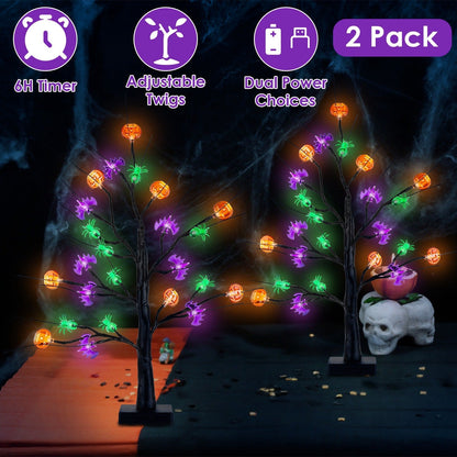 LJG 1.97ft Lighted Halloween Trees with Timer - 2 Pack