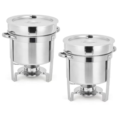 2-Pack 7-Quart Stainless Steel Round Soup Chafing Dish Set