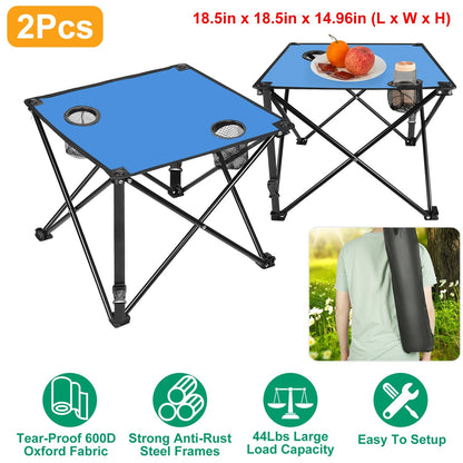 LakeForest Folding Camping Table with 2 Cup Holders – 600D Oxford, 44 lb Capacity | 18.5"x18.5" | 2.2 lbs | 1-Pc & 2-Pc Sets