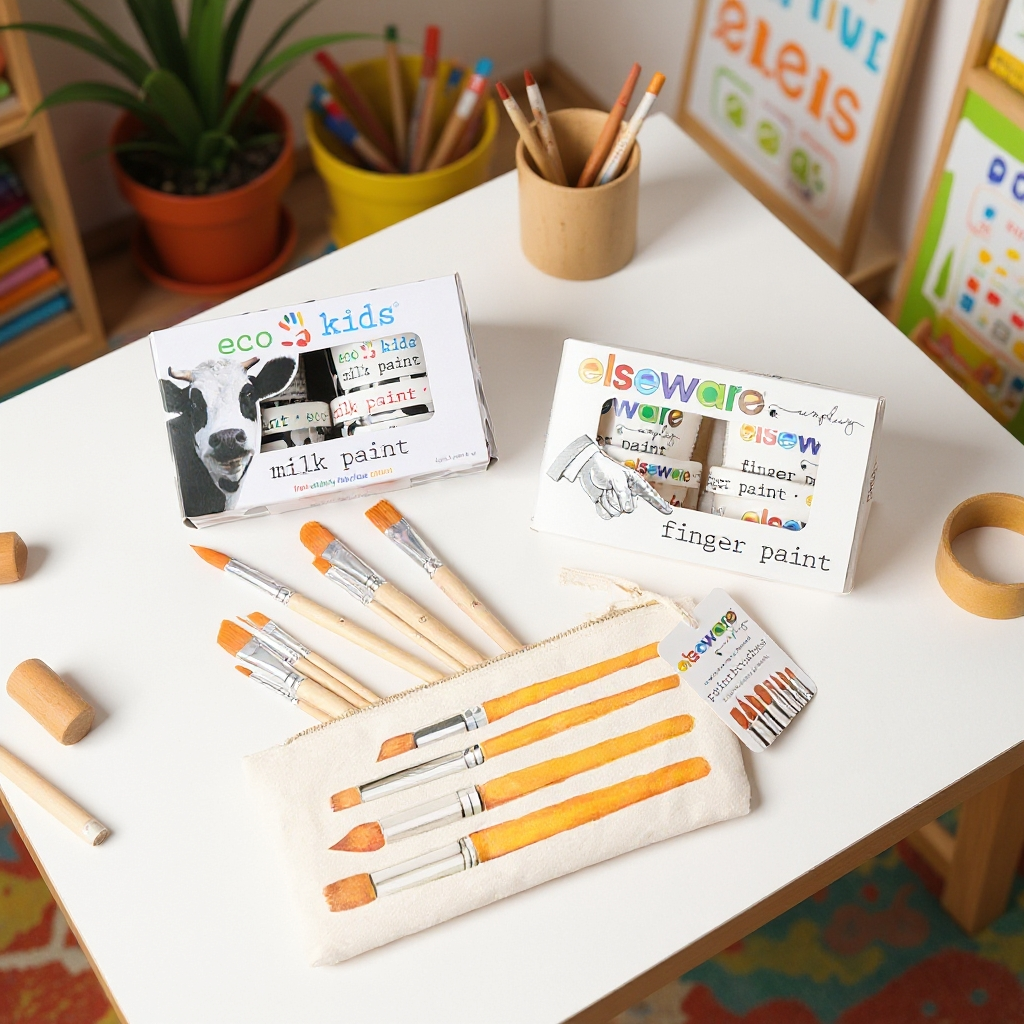 Creative Painting Bundle for Kids – All-Natural Finger Paint, Milk Paint (Tempera) & 8-Piece Brush Set | Non-Toxic