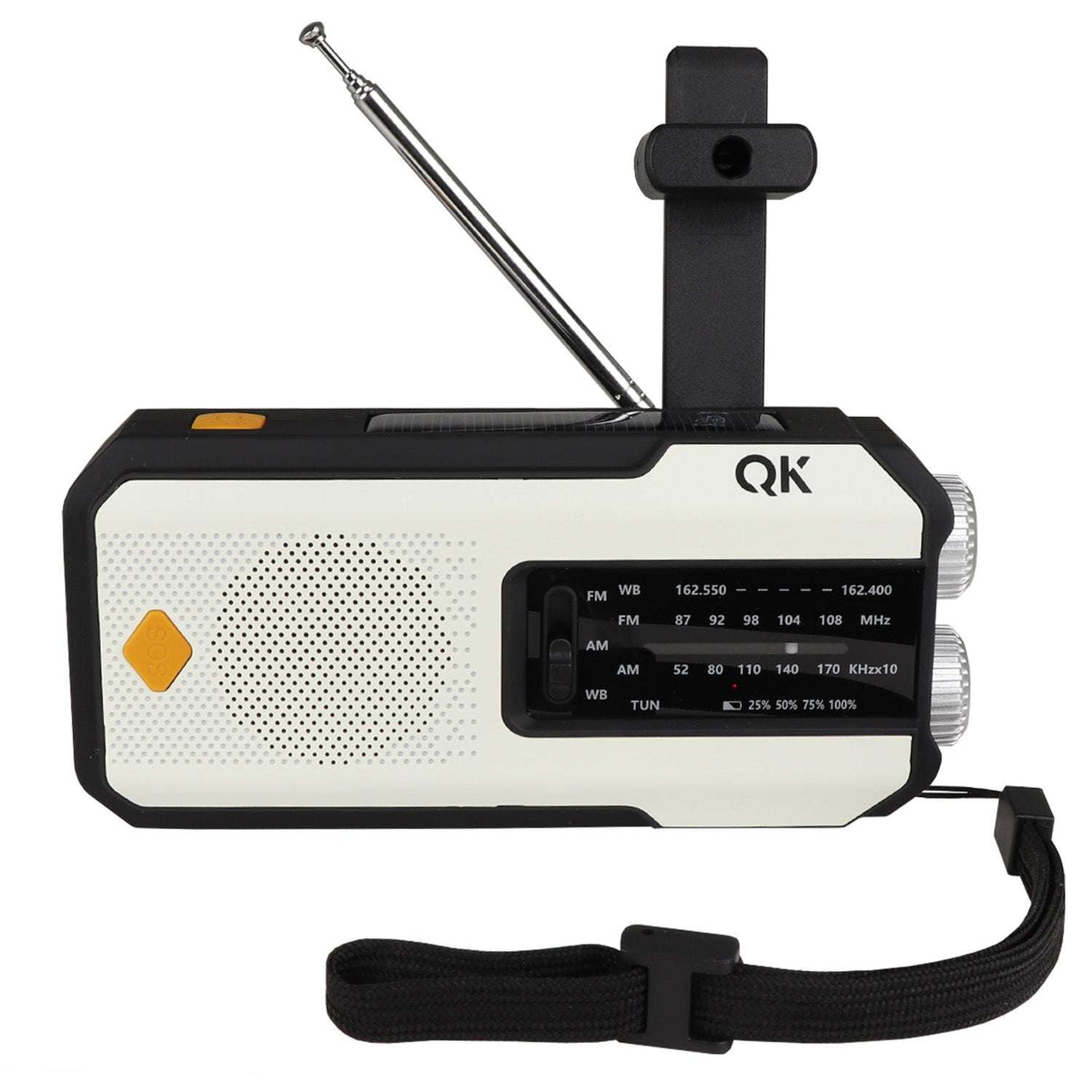 QK 4-in-1 NOAA Weather Radio & Flashlight - Solar & Dynamo White