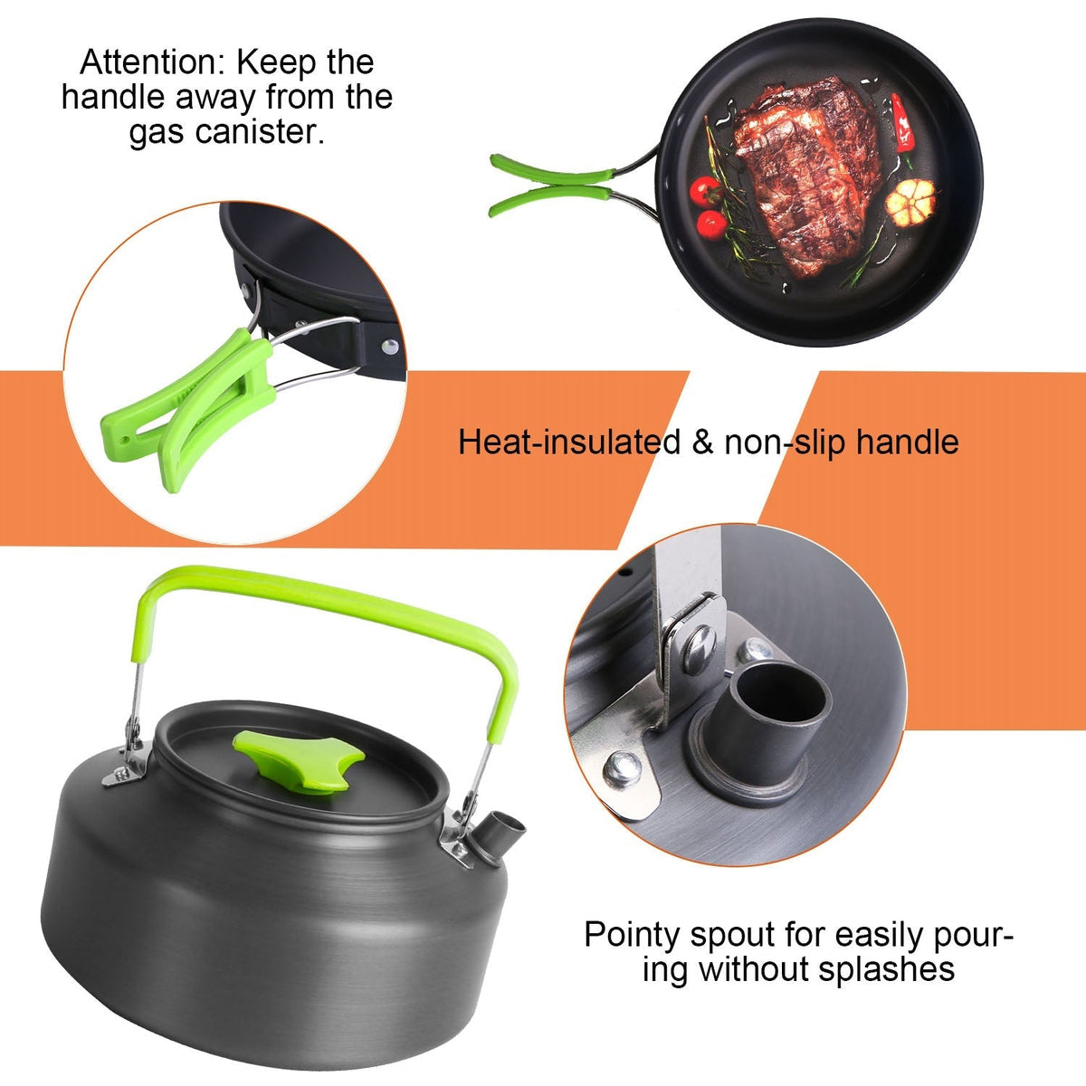 16-Piece Camping Cookware Set – Anodized Aluminum Pot, Pan, Kettle, Utensils, Bowls & Cutting Board | 2 Storage Bags