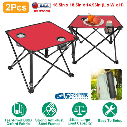 LakeForest Folding Camping Table with 2 Cup Holders – 600D Oxford, 44 lb Capacity | 18.5"x18.5" | 2.2 lbs | 1-Pc & 2-Pc Sets