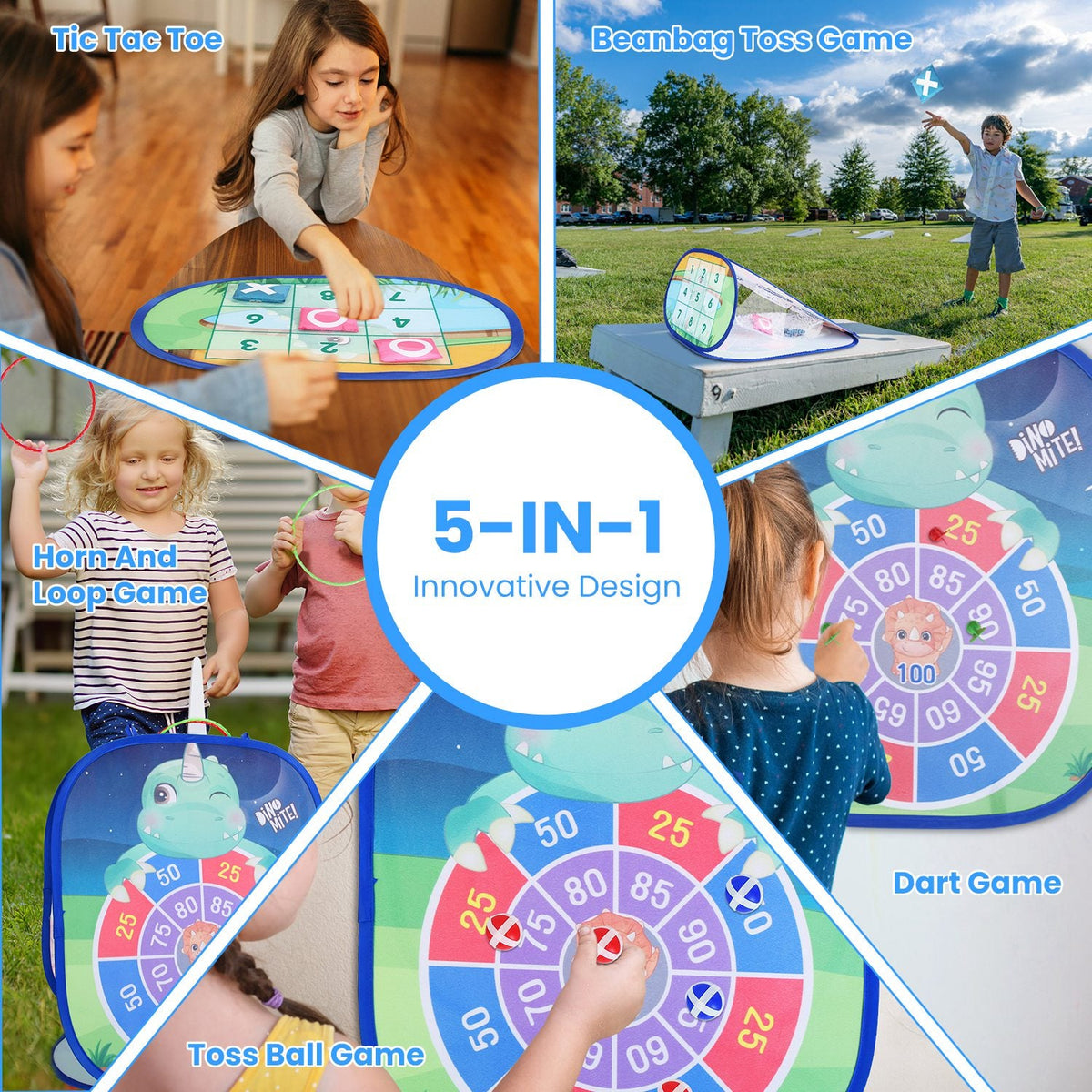 GBruno 5-in-1 Bean Bag Toss Game – Dinosaur & Unicorn
