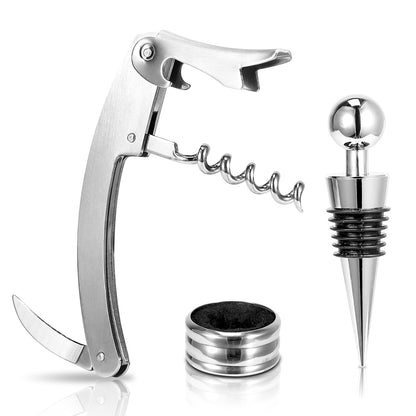 Wine Opener Set with Corkscrew, Foil Cutter, Drip Collar and Cork Stopper