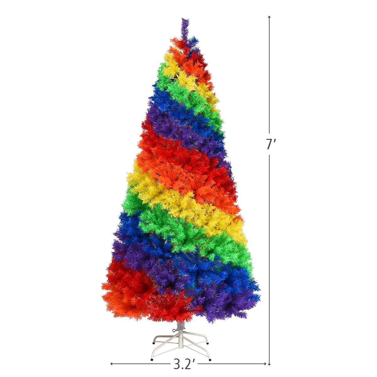 Seven-foot rainbow artificial Christmas tree on a metal stand; 3.2-foot wide