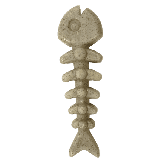 Tan fish bone nylon chew toy with rounded nodules for aggressive chewers