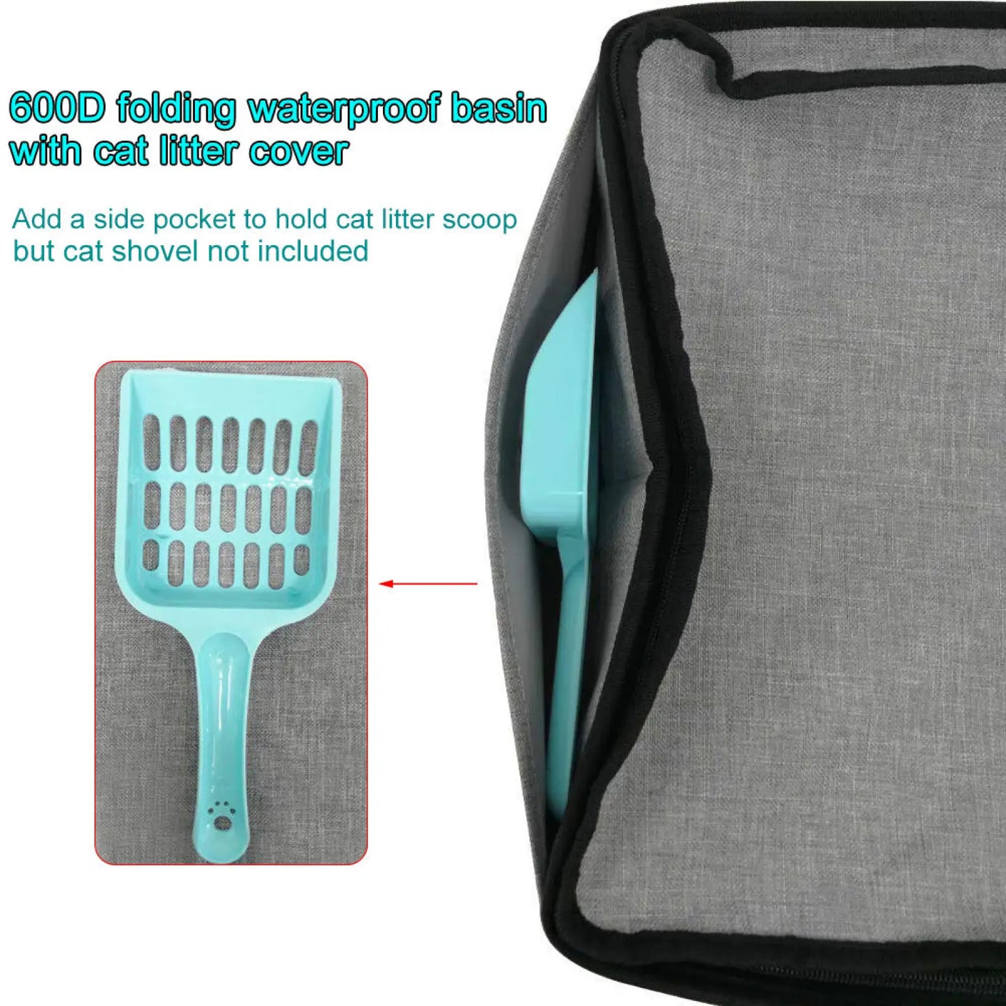 Foldable Waterproof Cat Litter Box | 600D Fabric | Black or Grey | S, M or L