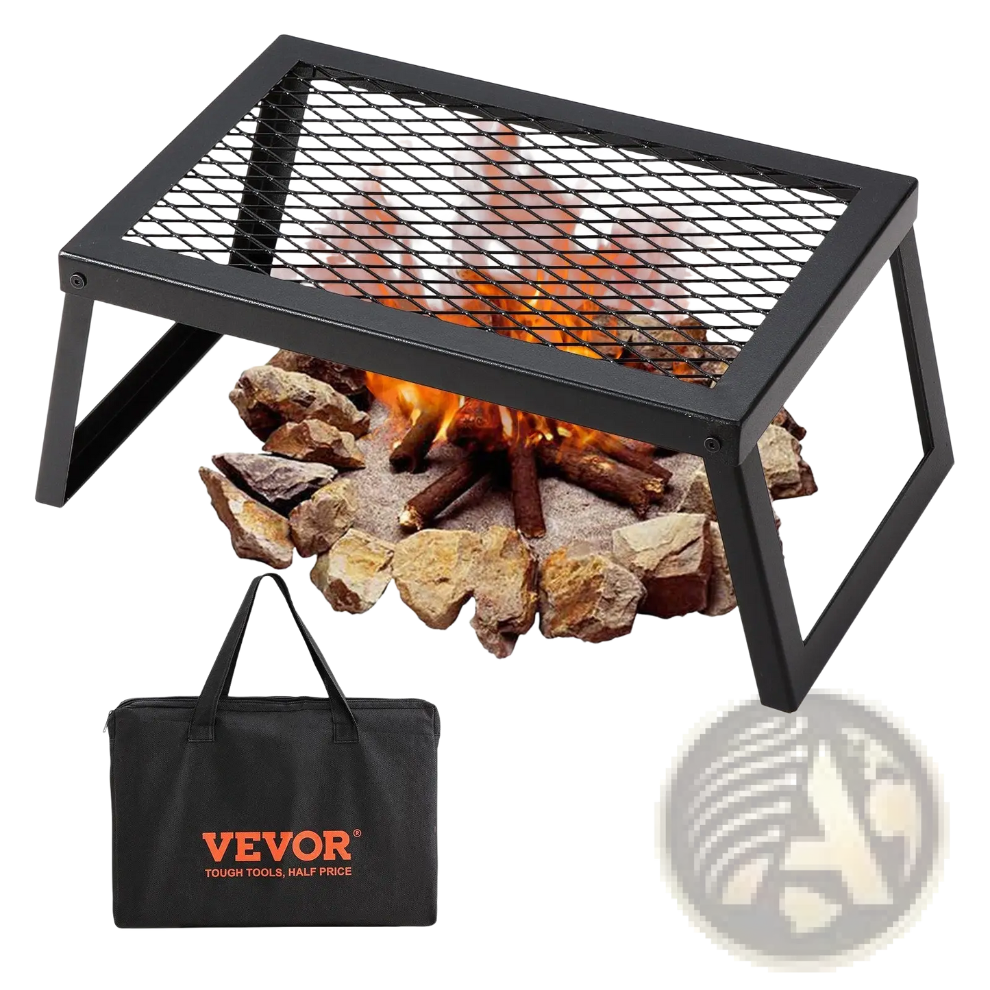 Folding Campfire Grill | 18" Heavy-Duty Steel Mesh Grate | Folds in 5 Seconds | Storage Bag Included