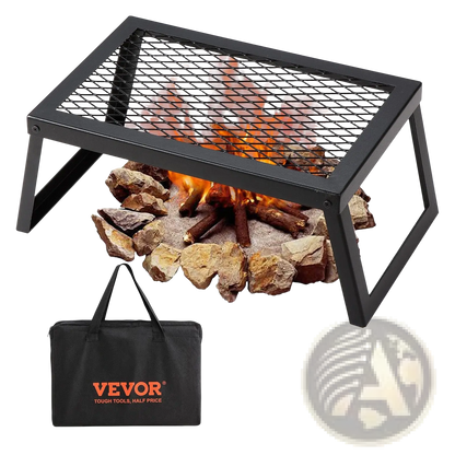 Folding Campfire Grill | 18" Heavy-Duty Steel Mesh Grate | Folds in 5 Seconds | Storage Bag Included