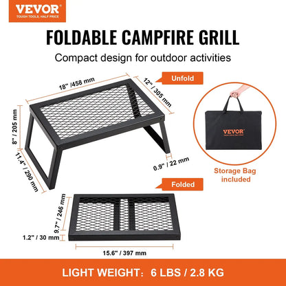 Folding Campfire Grill | 18" Heavy-Duty Steel Mesh Grate | Folds in 5 Seconds | Storage Bag Included