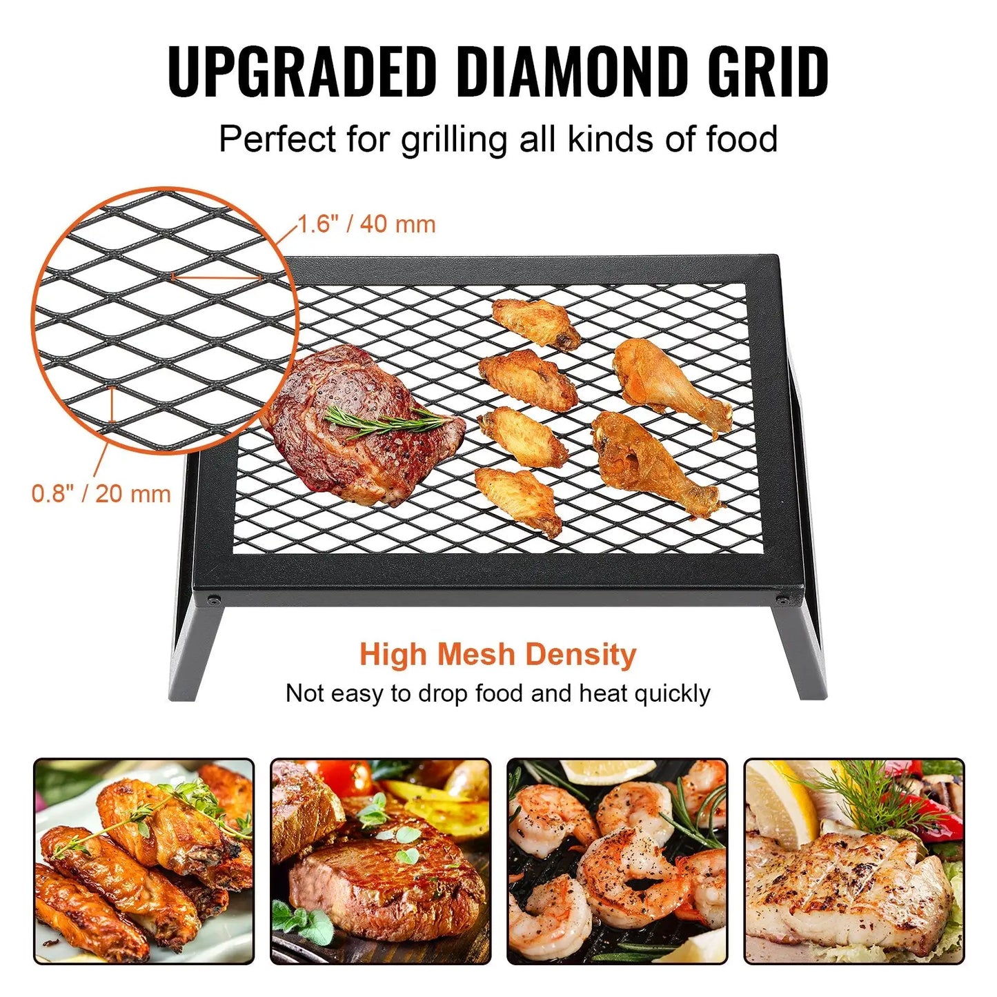 Folding Campfire Grill | 18" Heavy-Duty Steel Mesh Grate | Folds in 5 Seconds | Storage Bag Included