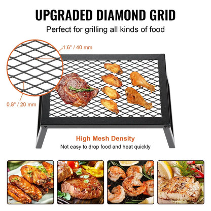 Folding Campfire Grill | 18" Heavy-Duty Steel Mesh Grate | Folds in 5 Seconds | Storage Bag Included