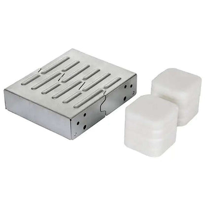 Portable folding camping stove with included white fuel tablets