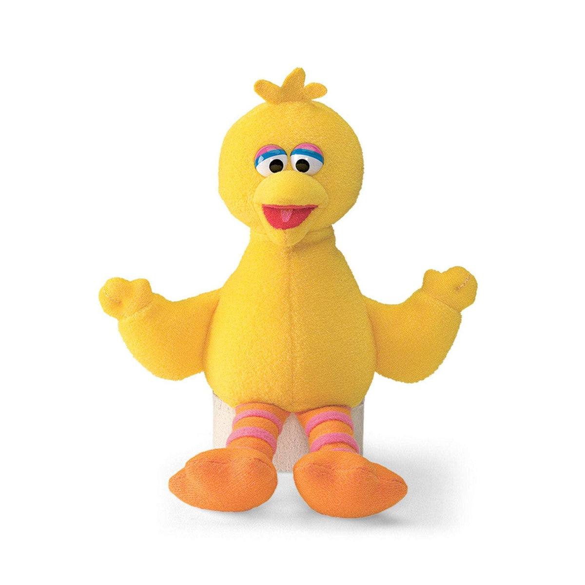 Sesame Street Big Bird yellow beanbag plush with orange feet and striped legs
