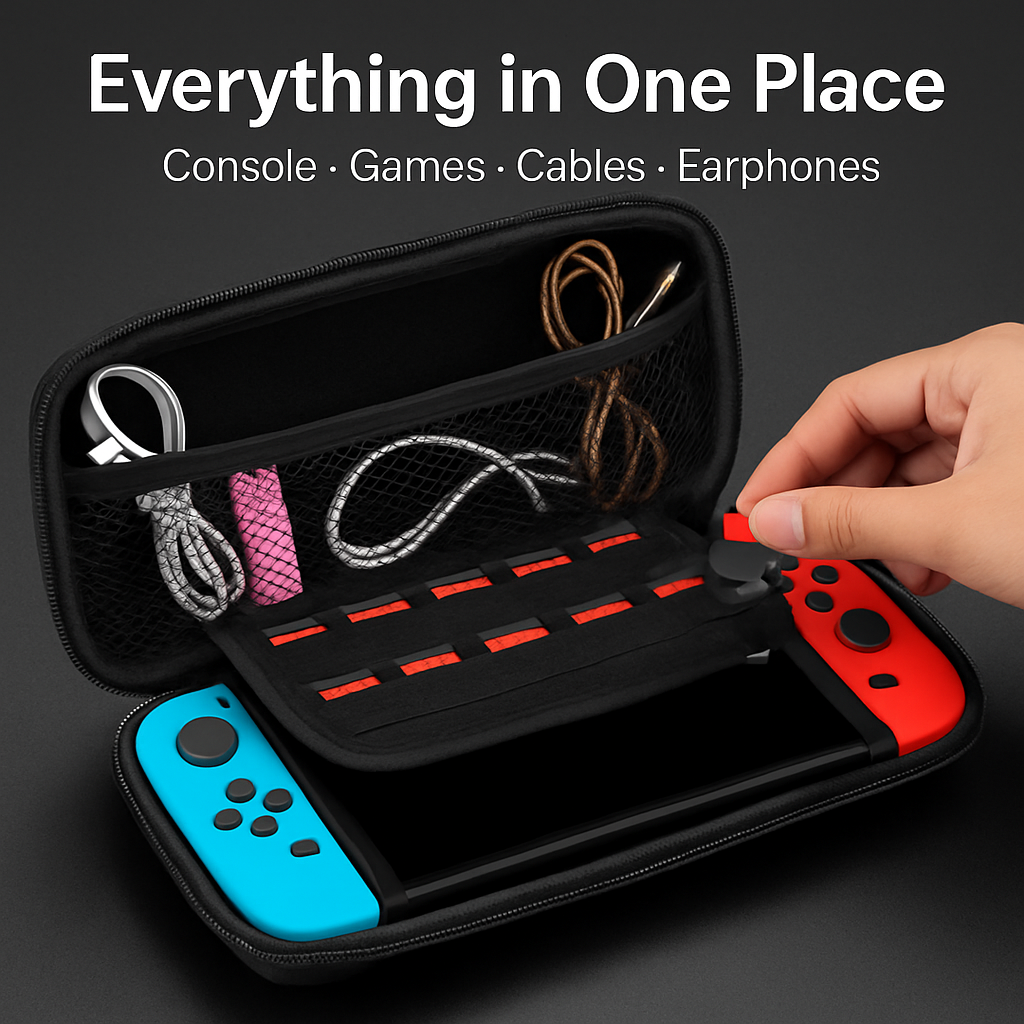 Nintendo Switch Carry Case | EVA Hard Shell | 10 Game Cards | Microfiber Interior | Black, Red or Blue
