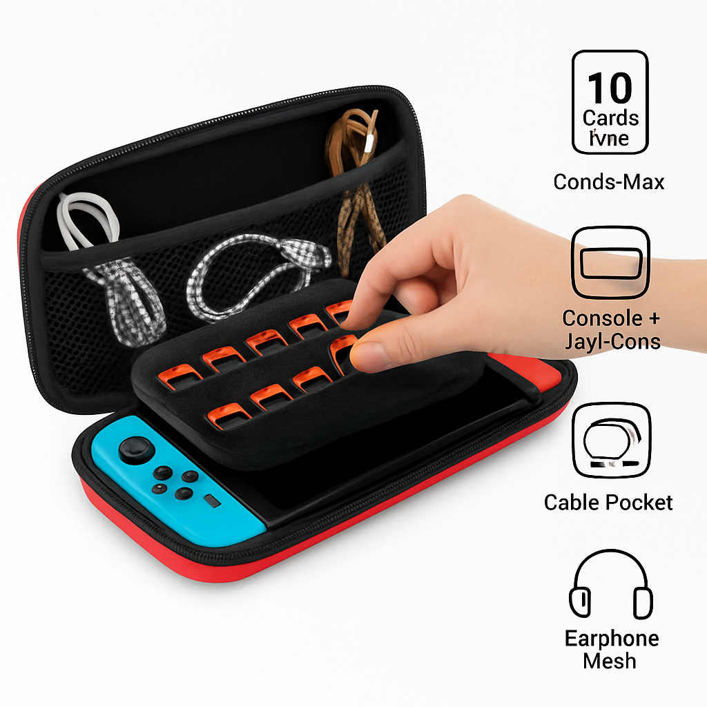 Nintendo Switch Carry Case | EVA Hard Shell | 10 Game Cards | Microfiber Interior | Black, Red or Blue