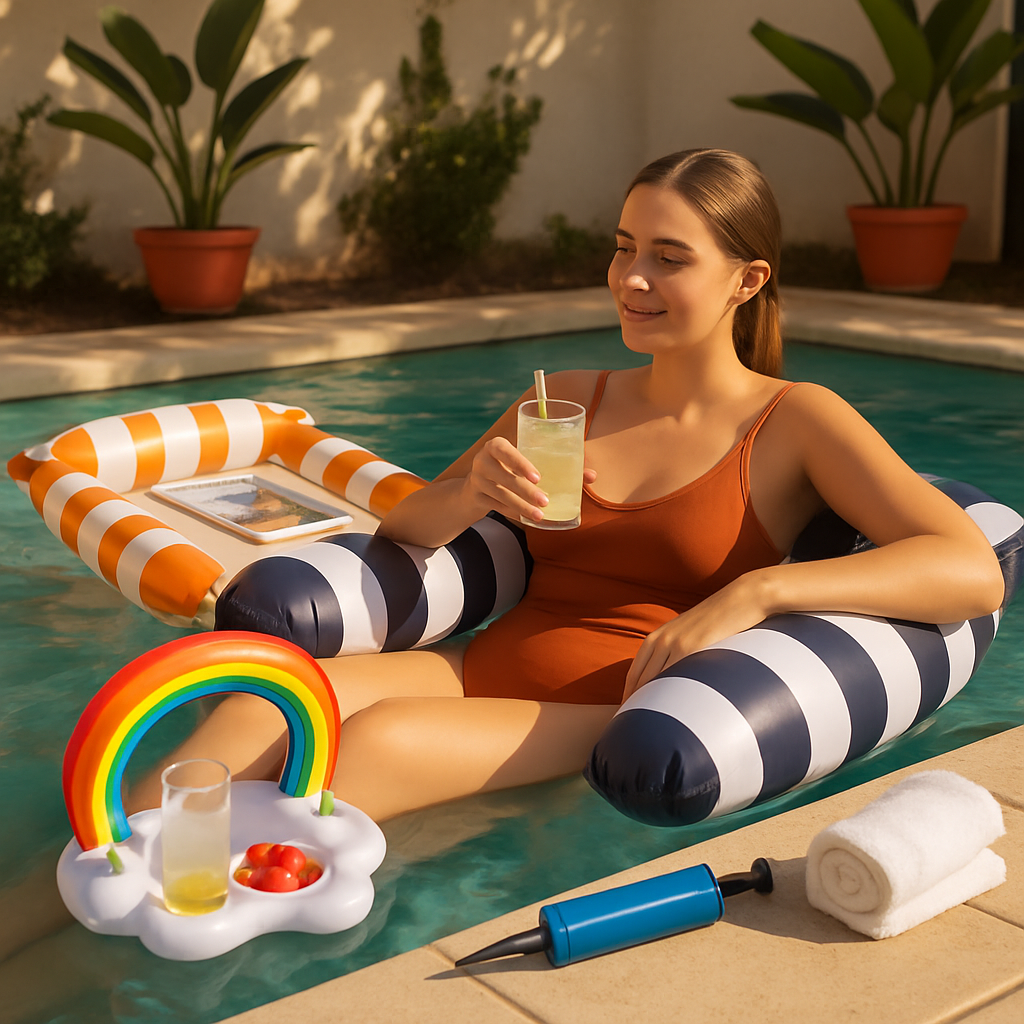 Inflatable Pool Floats for Adults with Drink & Snack Holders