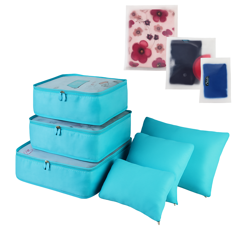 9-Piece Packing Cube Set | Water-Resistant | Mesh Top | Two-Way Zippers | 8 Colors