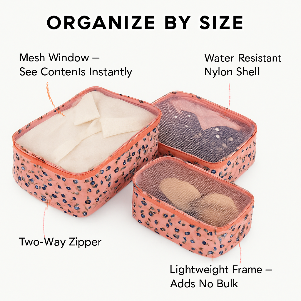 9-Piece Packing Cube Set | Water-Resistant | Mesh Top | Two-Way Zippers | 8 Colors
