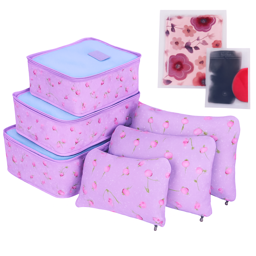 9-Piece Packing Cube Set | Water-Resistant | Mesh Top | Two-Way Zippers | 8 Colors