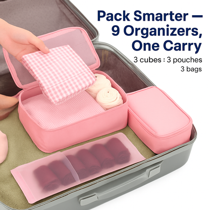 9-Piece Packing Cube Set | Water-Resistant | Mesh Top | Two-Way Zippers | 8 Colors