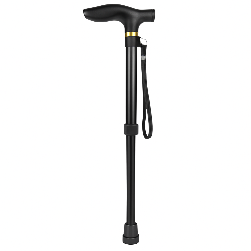 Folding Walking Cane | 4-Section | 5 Height Settings 33–37" | Slip-Resistant Tip | Wrist Strap | Red or Black