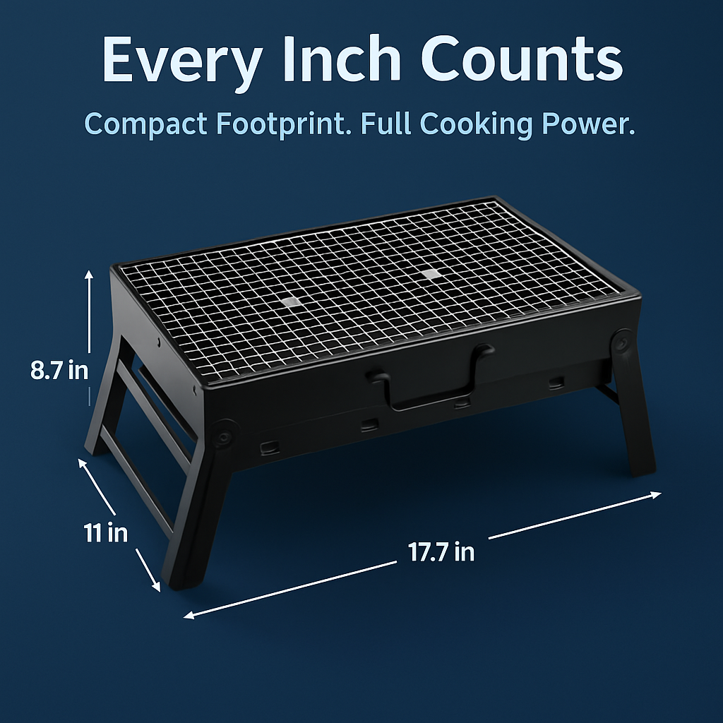 Portable Foldable Charcoal BBQ Grill – 17.7 x 11 in., Serves 4–6