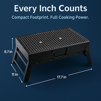 Portable Foldable Charcoal BBQ Grill – 17.7 x 11 in., Serves 4–6