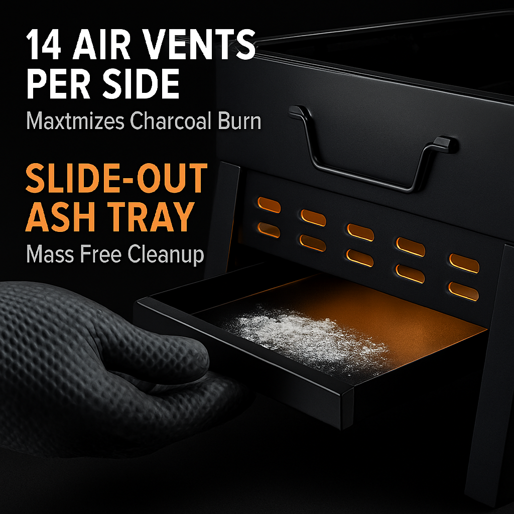 Portable Foldable Charcoal BBQ Grill – 17.7 x 11 in., Serves 4–6