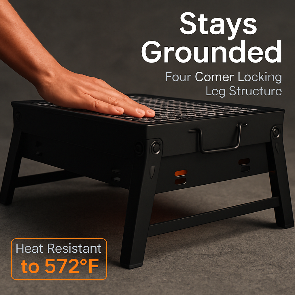 Portable Foldable Charcoal BBQ Grill – 17.7 x 11 in., Serves 4–6