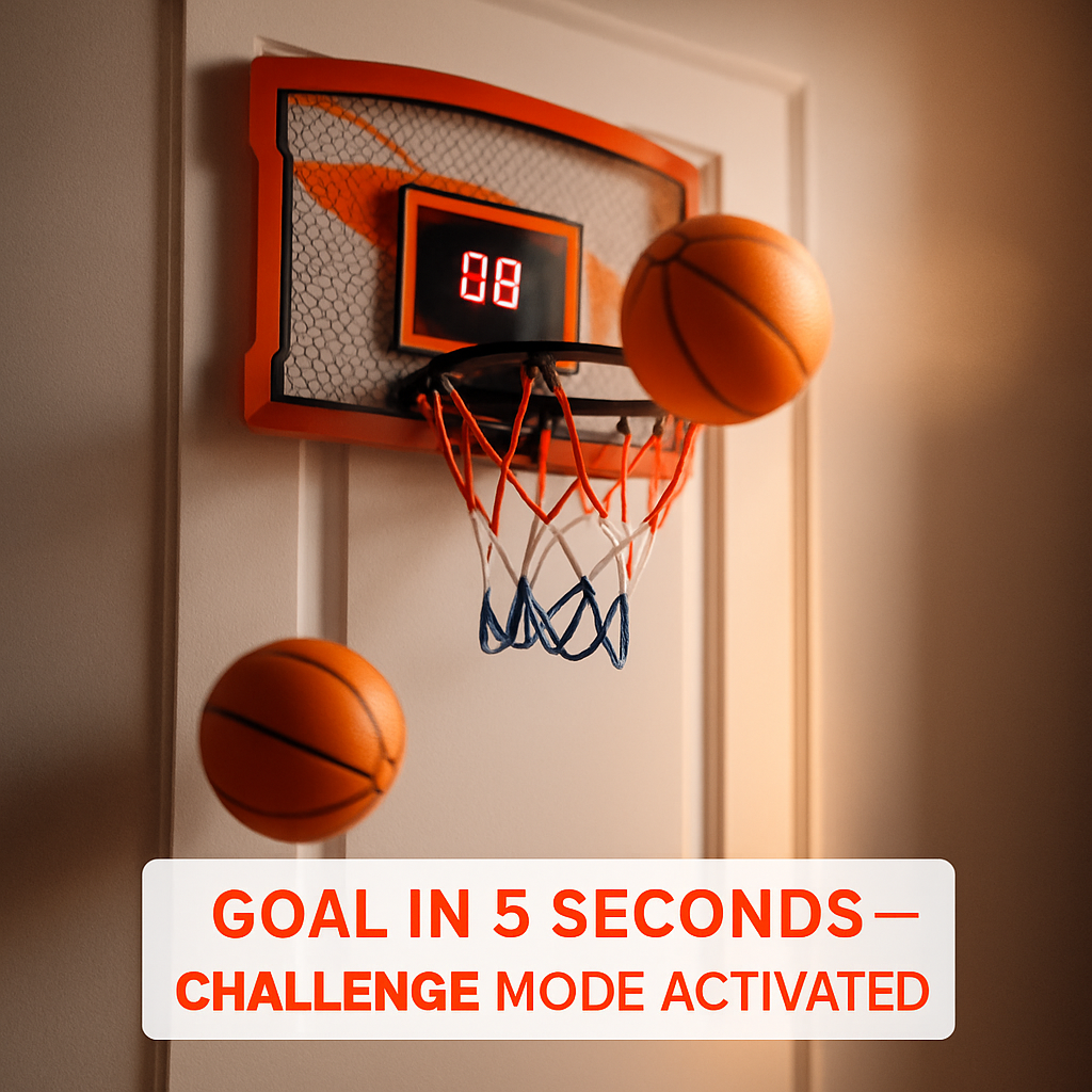Indoor Door Mini Basketball Hoop Set | Electronic Scorer | 4 Balls | No-Drill | iMounTEK | Orange