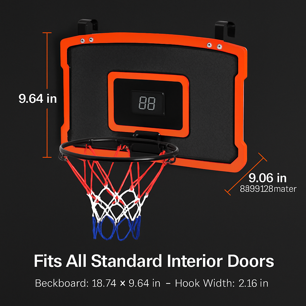 Indoor Door Mini Basketball Hoop Set | Electronic Scorer | 4 Balls | No-Drill | iMounTEK | Orange