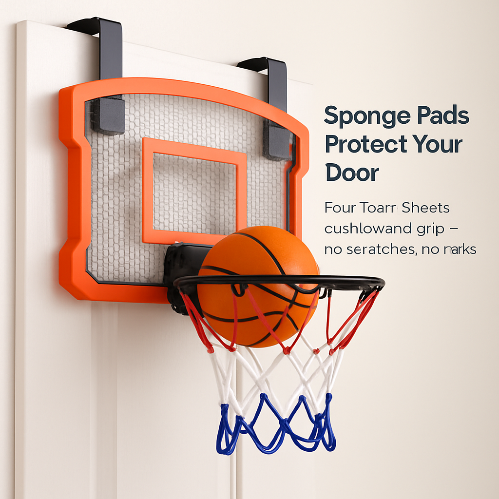 Indoor Door Mini Basketball Hoop Set | Electronic Scorer | 4 Balls | No-Drill | iMounTEK | Orange