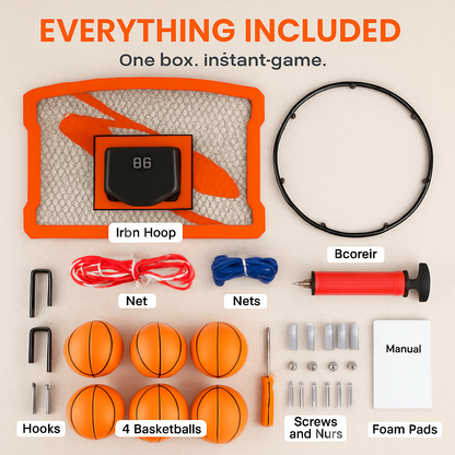 Indoor Door Mini Basketball Hoop Set | Electronic Scorer | 4 Balls | No-Drill | iMounTEK | Orange