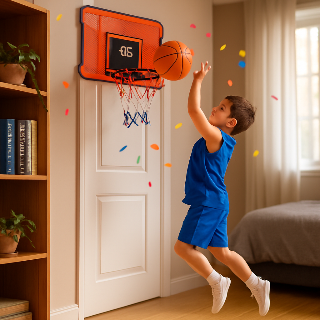 Indoor Door Mini Basketball Hoop Set | Electronic Scorer | 4 Balls | No-Drill | iMounTEK | Orange