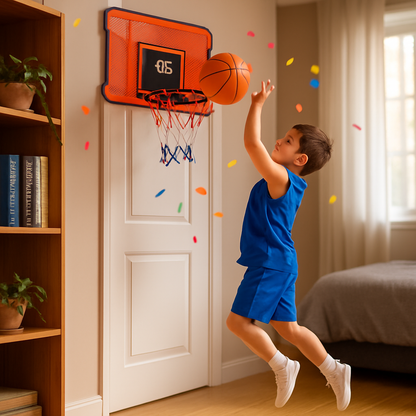 Indoor Door Mini Basketball Hoop Set | Electronic Scorer | 4 Balls | No-Drill | iMounTEK | Orange