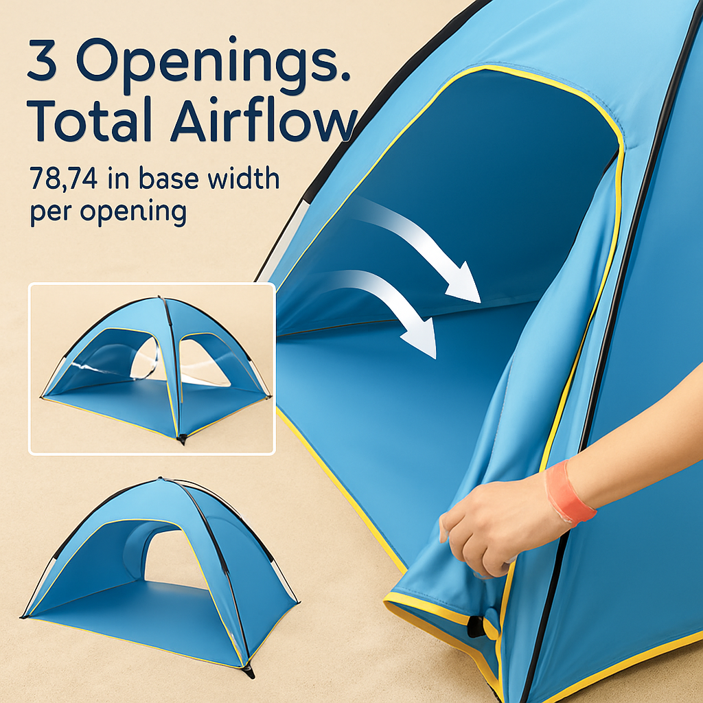 Beach Tent | 4–6 Person | UPF 50+ | 3 Openings | 15-Min Setup | LakeForest | Blue