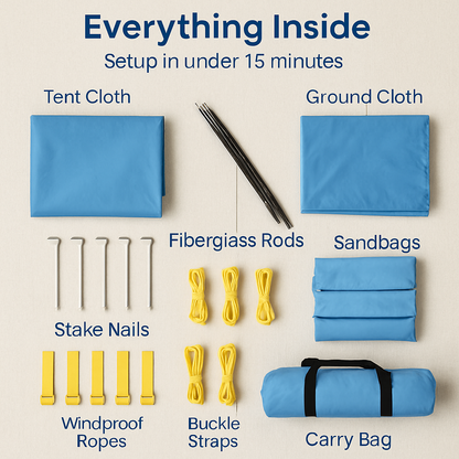 Beach Tent | 4–6 Person | UPF 50+ | 3 Openings | 15-Min Setup | LakeForest | Blue
